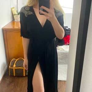 Top shop wrap dress with beaded dragons on both shoulders size small